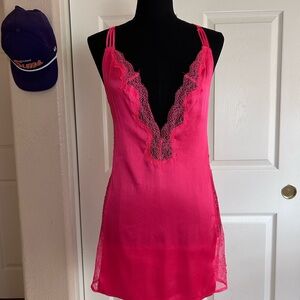 Victoria's Secret Hot Pink Lace Chemise